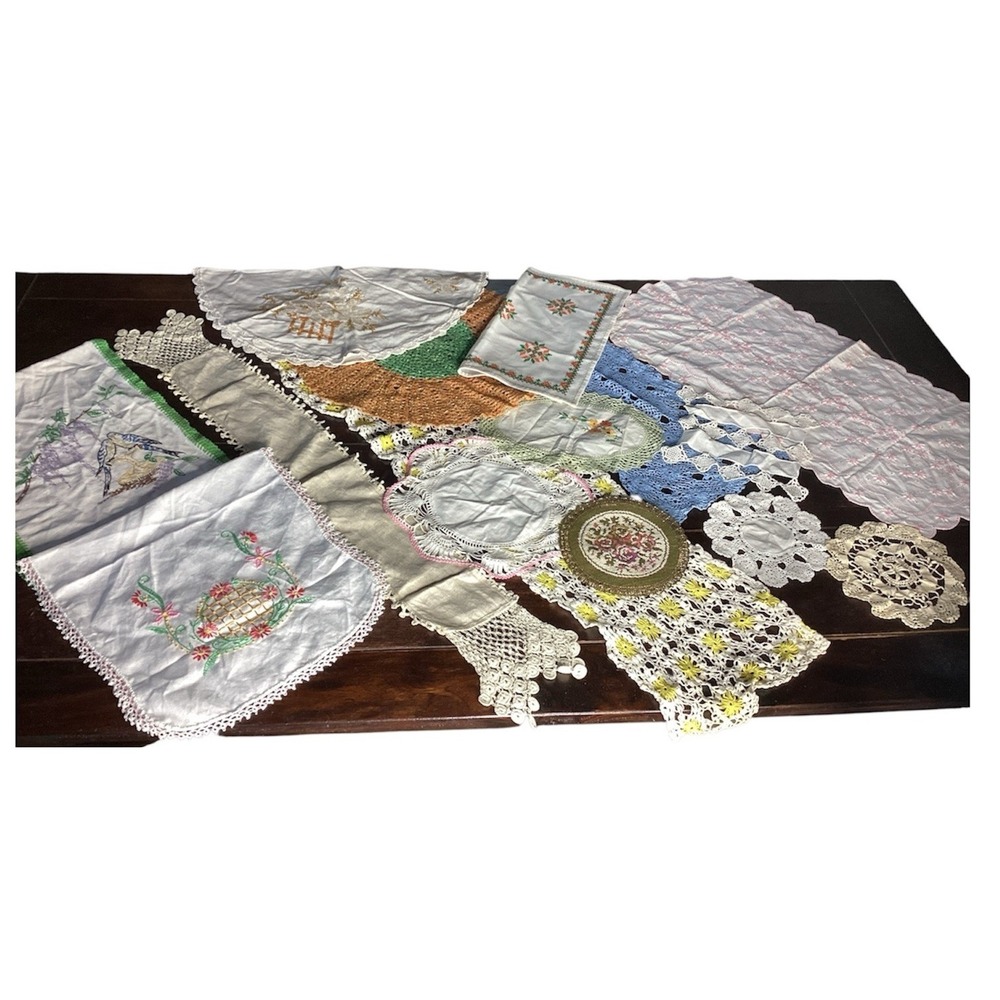 Vintage (15) Cotton Linen Crocheted Lace Dresser Runners Scarves Doilies